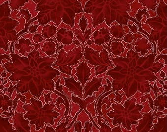 Poinsettia Crimson Silver Metallic - Holiday Elegance - Hoffman Fabrics - Fabric by the Yard or Select Length