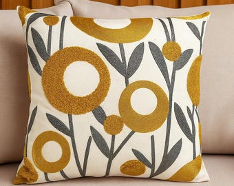 デイジー刺繍枕カバー：花柄アクセントのクッション - Etsy 日本