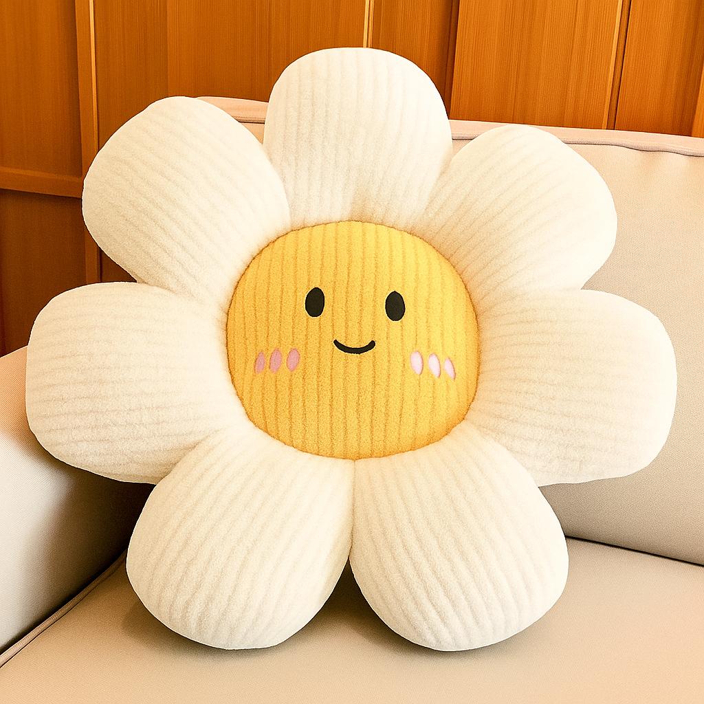 Smiley Face Daisy Pillow: Plush Kawaii Nursery & Home Decor