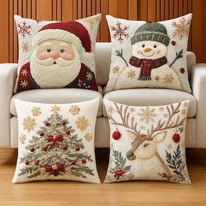 Christmas Pillow Covers | Holiday Cushion Covers | Santa Reindeer Tree Snowman Throw Pillow | Festive Xmas Decor | Winter Home Decoration