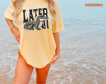 Later Gator Vintage 90s Y2K Baby Tee, Graphic Alligator Print, Retro Style Cropped T-Shirt, Funky Fashion Statement Shirt, Trendy Apparel
