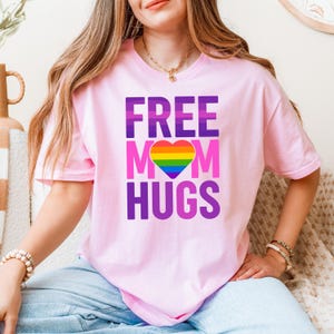 Free Mom Hugs Shirt,Pride Mom Shirt,LGBT Mom TShirt,Rainbow Heart Pride Tee,Mothers Day Gift,LGBTQ Support,LGBTQ Proud Mom Shirt,Trans Ally