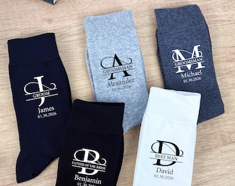 Personalized Wedding Socks, Custom Initial UV Print, Groomsmen Gift