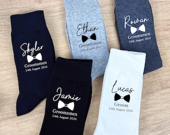 Personalised Wedding Socks for Groom, Custom Name & Date Sock, Groomsmen Gifts, Cotton Dress Socks