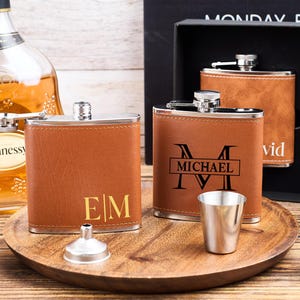Personalized Leather Flask: Custom Groomsman Gift, Stainless Steel Hip Flask