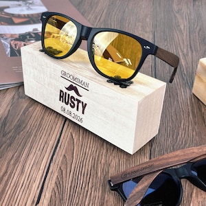 Custom Engraved Wooden Sunglasses, Groomsmen Gift Set, Groomsmen Proposal, Bachelorette Party Favor, Wedding Sunglasses, Anniversary Gift