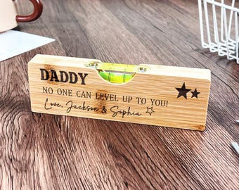 Engraved Bamboo Spirit Level, Bottle Opener, Unique Dad Gift