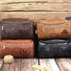Personalized Vegan Leather Dopp Kit: Engraved Travel Bag, Groomsmen Gift, Custom Wash Bag