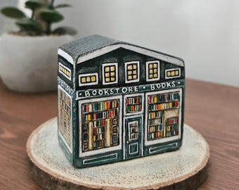 Hand-Painted Miniature Bookstore - Reading Nook Decor, Bookshop Shelf Sitter, Gift For Book Lover