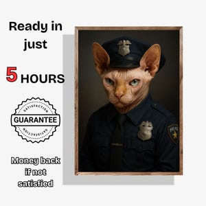 Gepersonaliseerde politie portret kat Gepersonaliseerde politie politie kunstafdruk grappige kat kunst aan de muur huisdier illustratie cadeau voor kattenliefhebbers