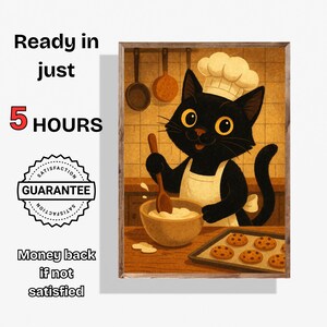 Aangepaste kat chef portret gepersonaliseerde kat keuken kunst print grappige kat muur kunst huisdier illustratie cadeau voor kattenliefhebbers