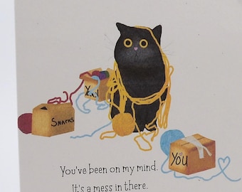 Funny Cat You're on My Mind Card | Recycled Paper Thinking of You Card Set