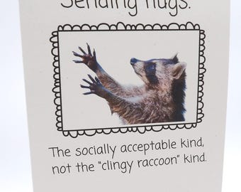 Raccoon Thinking of You Recycled Greeting Card | Funny Sending Hugs Friendship Card Set