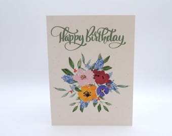 Flower Bouquet Wildflower Happy Birthday Card for Anyone| Recycled Paper Sustainable Greeting Cards