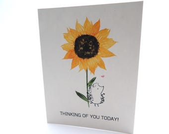 Sunflower Hedgehog Thinking of You Card | Handmade Recycled Paper Greeting Cards