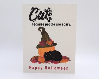 Funny Cat Happy Halloween Card | Handmade Greeting Cards | People are Scary