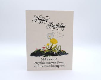 Flower Dandelion Happy Birthday Card for Anyone| Recycled Paper Sustainable Greeting Cards