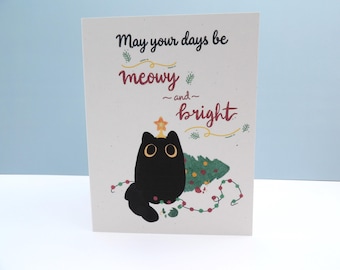 Cat Merry and Bright Christmas Card | Cat Humor Recycled Paper Xmas Cards