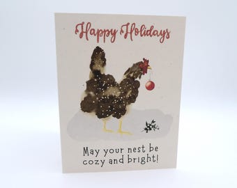 Chicken Christmas Holiday Seasons Greetings Card | Recycled Paper FSC Certified Card Set