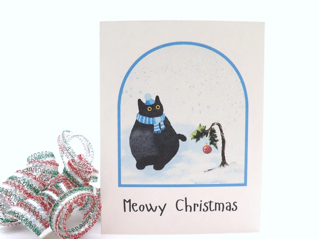 Cat Meowy Christmas Card | Cat Humor Recycled Paper Xmas Cards - Etsy