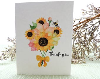 Sunflower Wildflower Thank You Card | Handmade Recycled Paper Greeting Cards