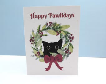 Christmas Cat Happy Holidays Card | Cat Humor Recycled Paper Xmas Cards
