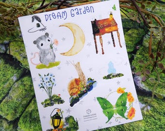 Dream Garden Sticker Sheet | Moth and Moon Envelope, Planner Stickers