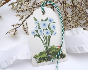 Blue Wildflower Mossy Gift Tags | Set of Cottagecore Present Labels
