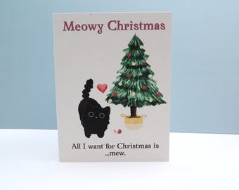 Cat Love Romantic Christmas Card | Cat Humor Recycled Paper Xmas Cards
