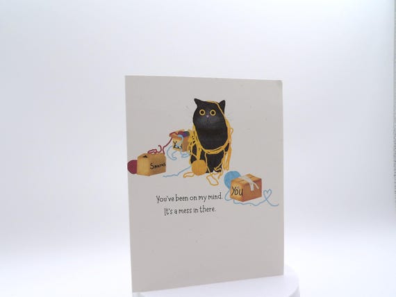 Funny Cat You're on My Mind Card | Recycled Paper Thinking of You Card Set