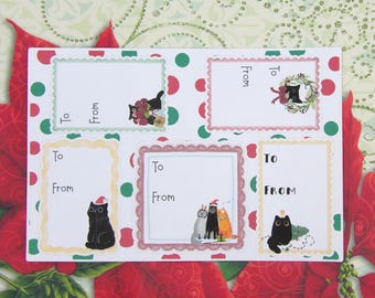 Assorted Christmas Cat Gift Tag Stickers | Kitty Holiday Present Tags Set