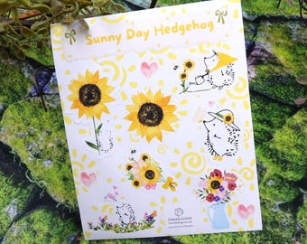 Hedgehog Sunflower Wildflower Garden Sticker Sheet | Envelope Seals | Journal Scrapbooking Sticker Sheets