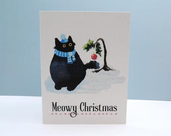 Cat Meowy Christmas Card | Cat Humor Recycled Paper Xmas Cards
