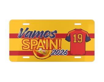 Vamos Spain 2026 Soccer Jersey Front Car Plate | Spanish Flag Colors