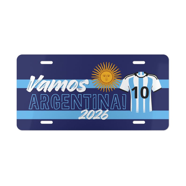 Vamos Argentina 2026 Soccer Front Car Plate | Messi Jersey Number image 1