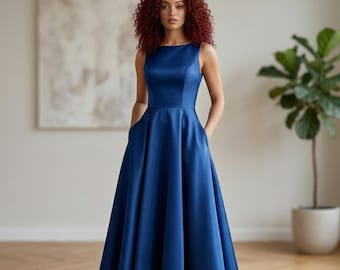 Boat Neck Midi Dress Sewing Pattern | Fitted Bodice, Pleated Skirt (PDF Download)
