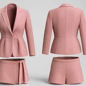 Women’s Tailored Suit Sewing Pattern PDF | Notched Lapel & Flattering Peplum Hem + Chic Shorts | DIY Instant Download PDF Pattern