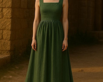 Florentine Summer Dress Sewing Pattern | PDF High-Waist Dress with Waistband, Sleeveless Bodice & Button-Back Closure | Beginner Friendly |