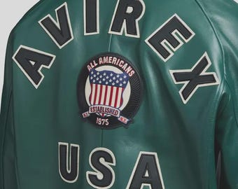 Men's Avirex Green Genuine Lambskin Bomber American Flight Leather Avirex Icon Jacket