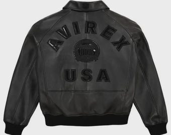 Chaqueta Avirex Icon de piel de cordero auténtica negra para hombre.