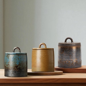 Handmade Wabi Sabi Ceramic Jar with Lid - Rustic Minimalist Japanese Kitchen Decor