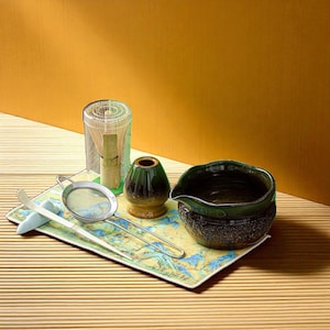 Handmade Matcha Bowl Set - Glazed Ceramic Tea Set with Whisk & Spoon - Japanese Tea Ceremony Gift - Matcha Gift Set for Her - Tea Lover Box