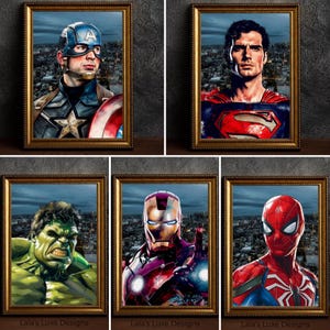 Superhero Wall Art , Set of 5 Prints, Superhero Wall Prints for Boys Bedroom, Super hero, Boys Room Decor, Digital Download