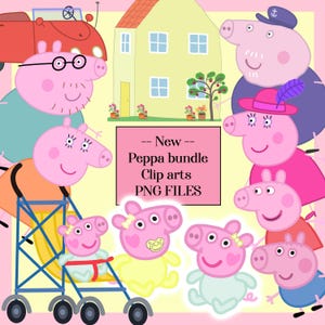 Paquete PNG de la familia Peppa Pig, imágenes prediseñadas de Peppa Pig, imágenes prediseñadas de la recién nacida Evie, descarga digital PNG, archivos de sublimación