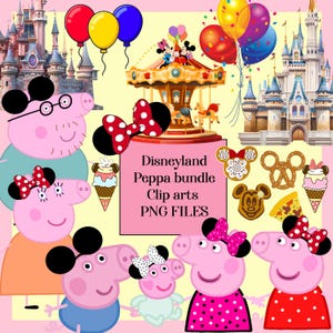 Peppa Pig Disneyland PNG Bundle, Peppa Pig Cartoon Clip art, Disney theme cliparts, Digital Download PNG, Sublimation Files
