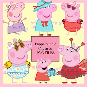 Peppa Pig PNG Bundle, Peppa Pig Cartoon Clip art, Peppa dress up, cliparts, fashion Digital Download PNG, Sublimation Files