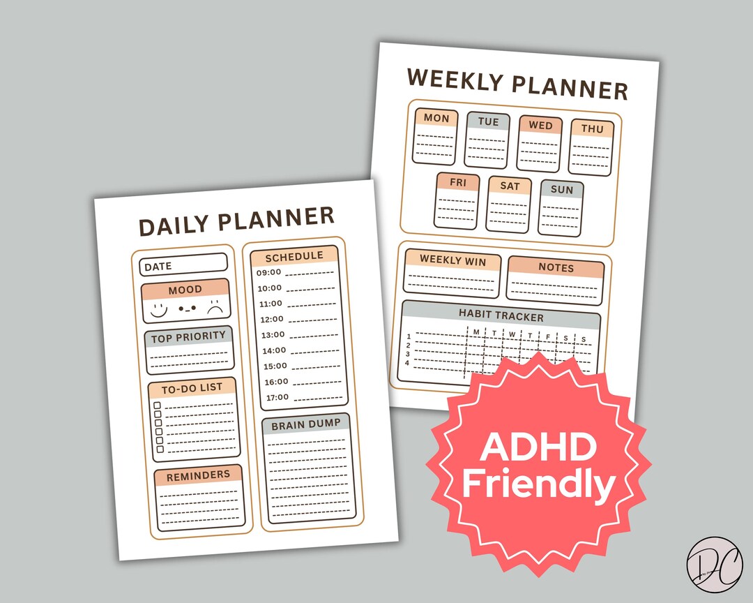 ADHD Planner Pages | Minimalist Undated Daily & Weekly Templates | US ...