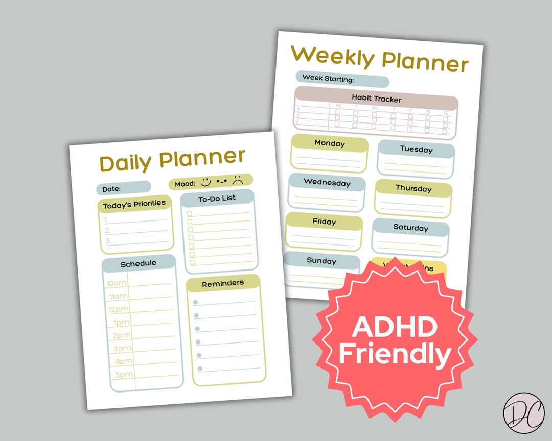 ADHD Planner Pages | Minimalist Undated Daily & Weekly Templates | US ...