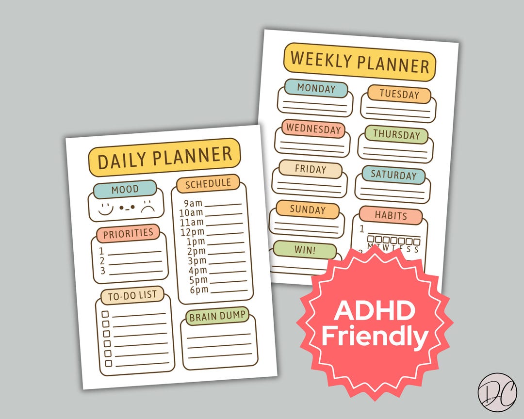 ADHD Planner Pages | Minimalist Undated Daily & Weekly Templates | US ...