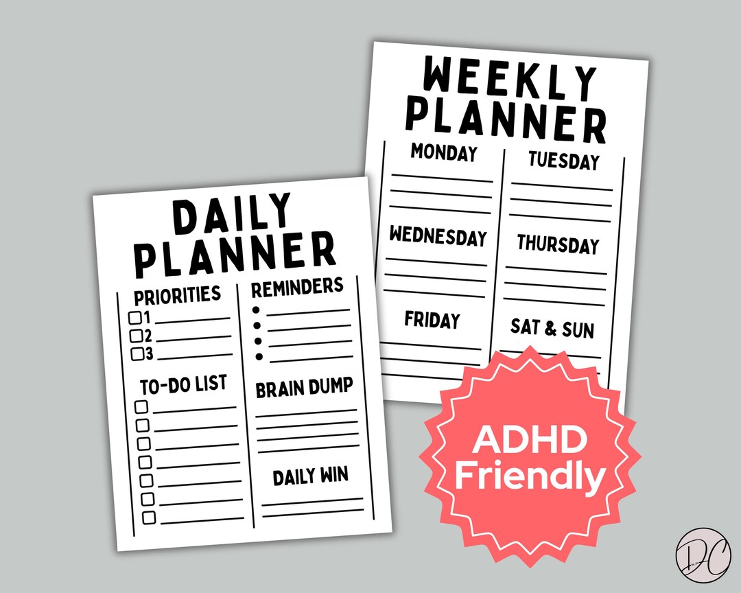 ADHD Planner Pages | Minimalist Undated Daily & Weekly Templates | US ...